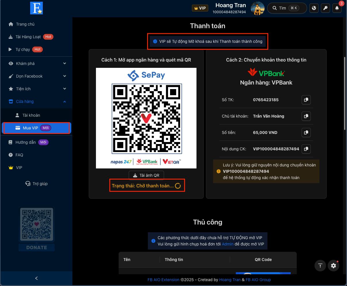 FB AIO: Tích hợp Thanh toán Tự động 💎 – hình 1