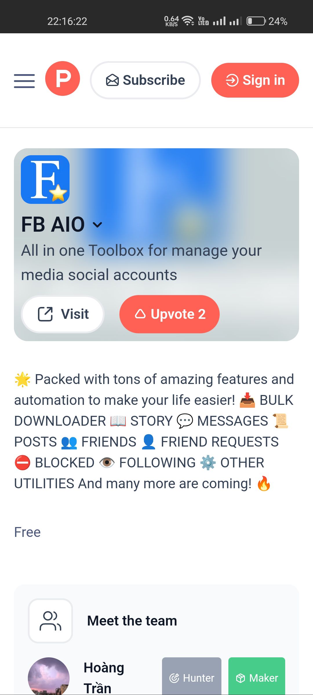 FB AIO đã lên Product Hunt 🤩 500 anh em cho admin xin 1… – hình 1