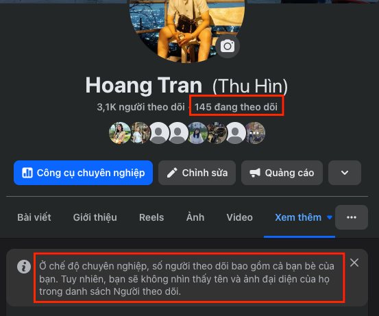Mấy bạn dùng FB AIO, thấy số lượng "Đang theo dõi" nó sai… – hình 1