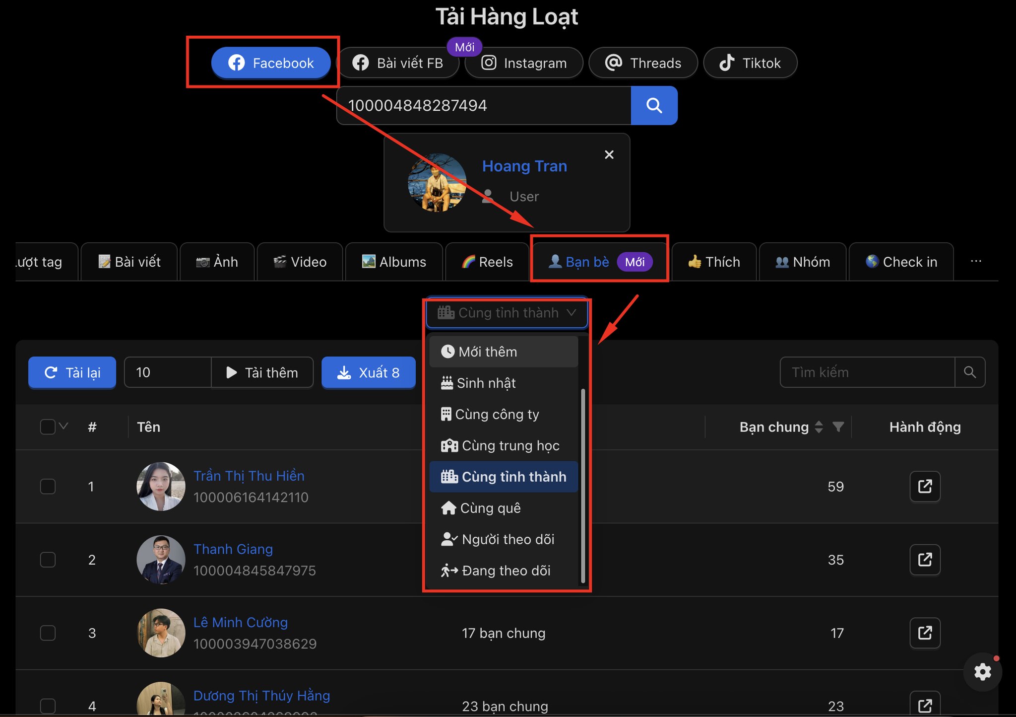 Trích xuất danh sách bạn bè / following / follower của bất… – hình 1