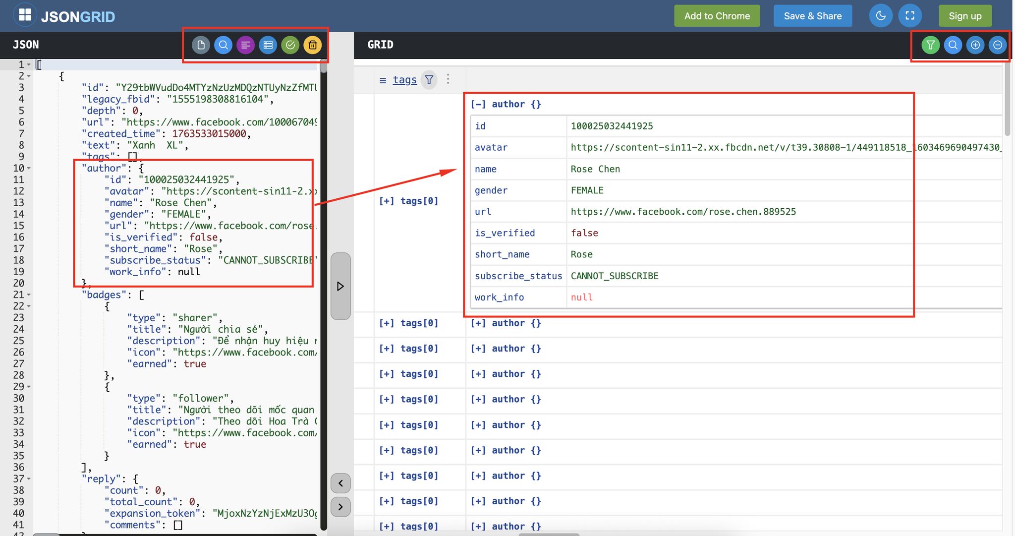 JSON Grid - Xem JSON dễ như xem Excel 👀 – hình 1