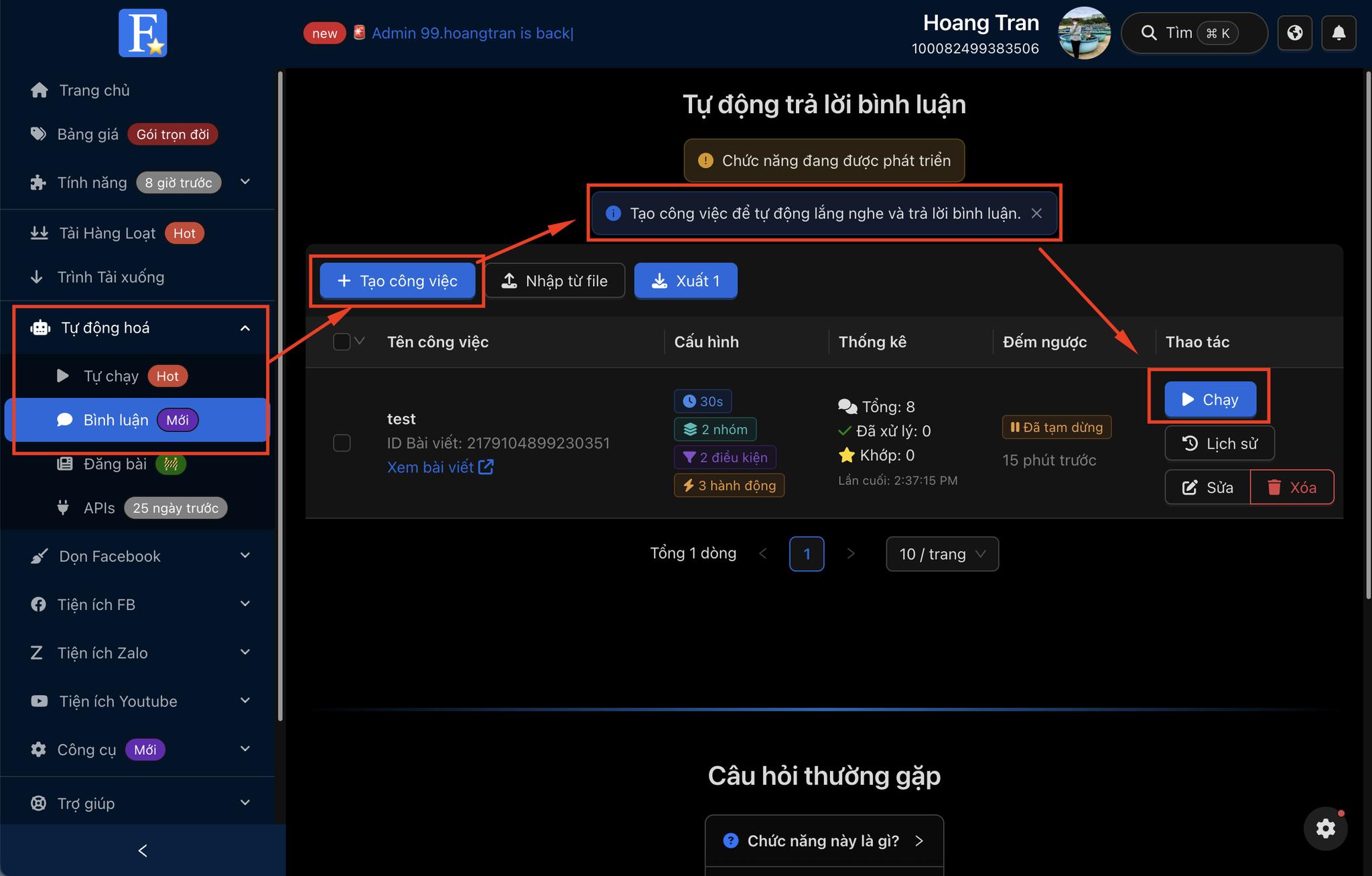 FB AIO - Tự động trả lời Bình luận fb 🌟 – hình 2